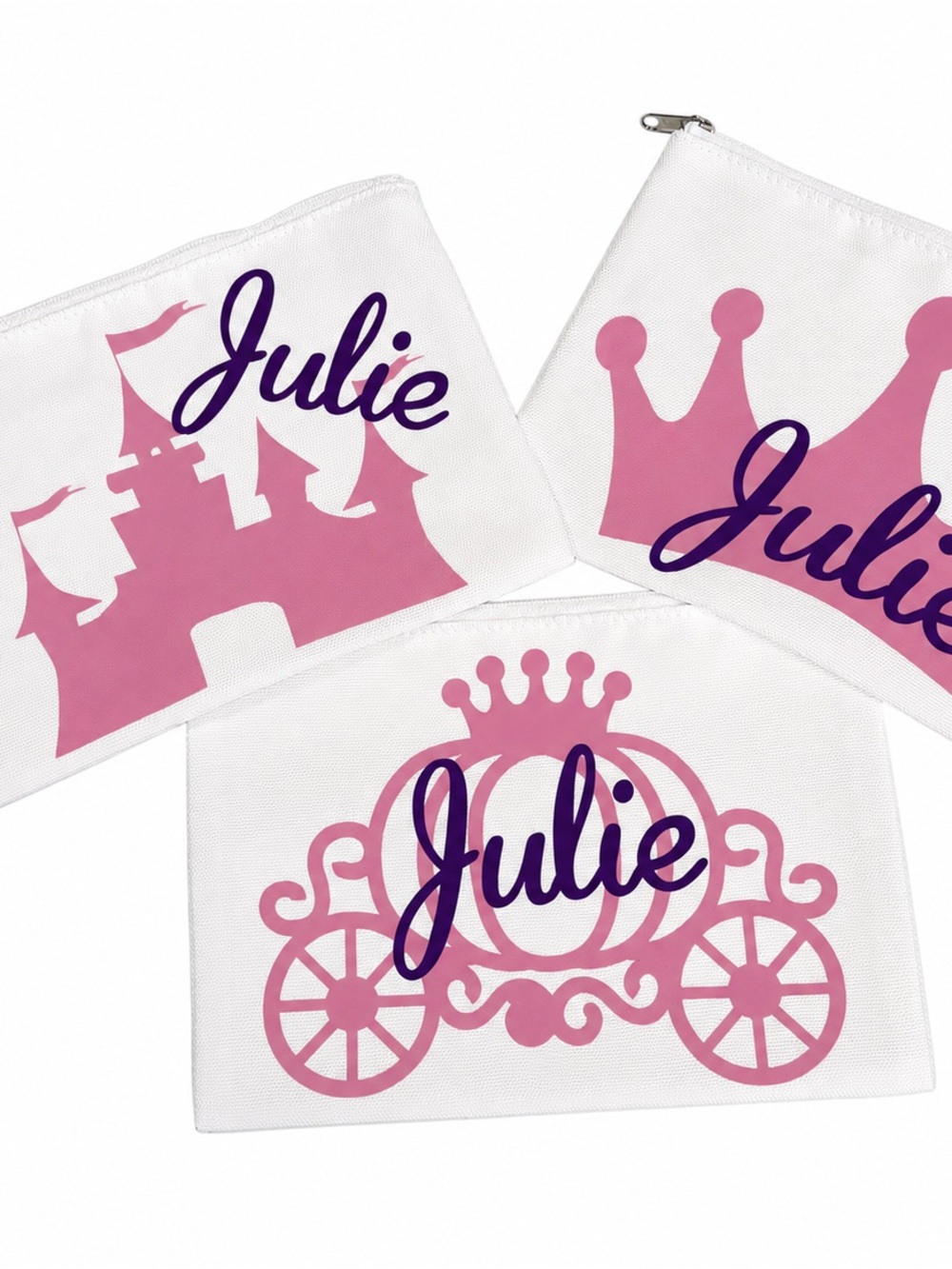 Personalized Kids Princess Pouches - Pink and Purple Set of 3